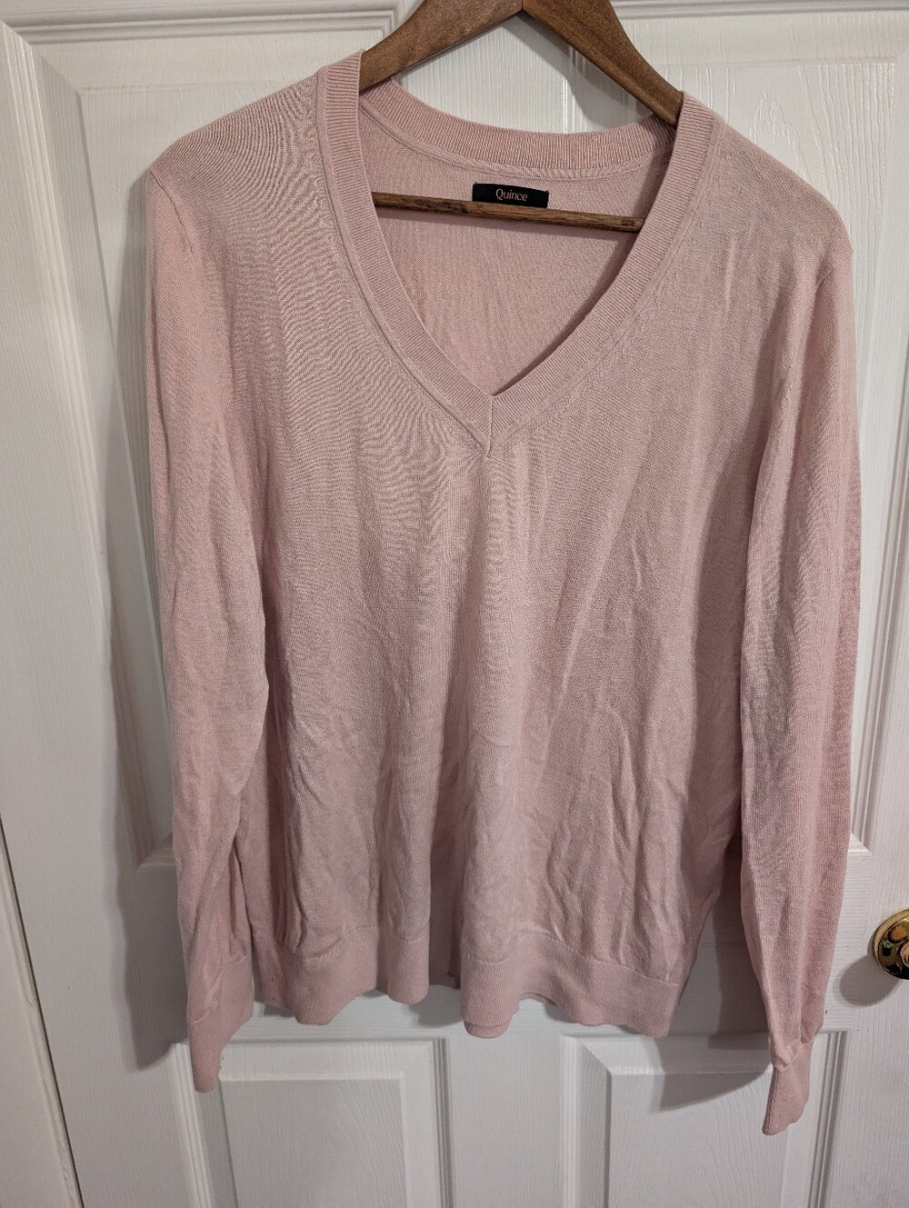Quince Womens Sweater Pink Organic Cotton Cashmere V-Neck Top SIze XL